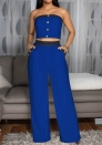 2025 Women's Sexy Color-Block Halter Top & Wide-Leg Pants Set – High Waist Straight Cut with Decorative Buttons